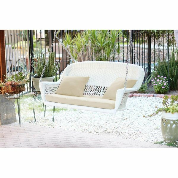 Propation White Resin Wicker Porch Swing with Ivory Cushion PR2999112